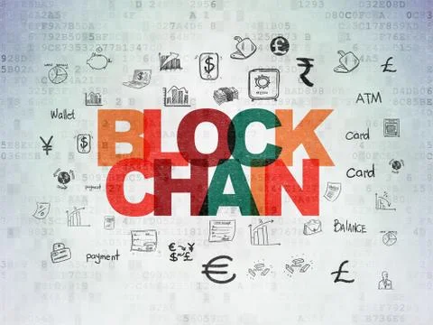 Banking concept: Blockchain on Digital Data Paper background Stock Illustration