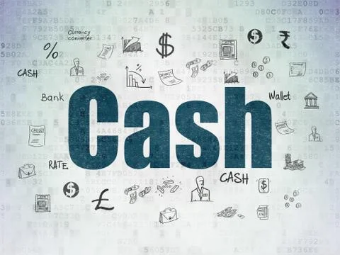 Banking concept: Cash on Digital Data Paper background Illustrazione stock