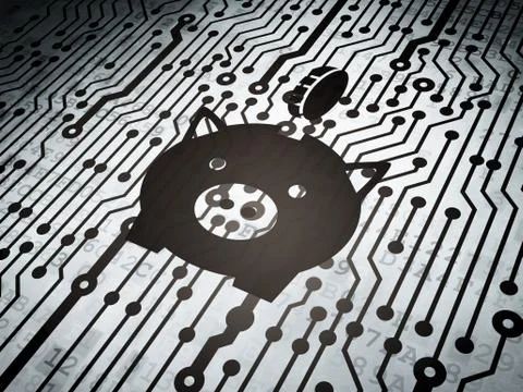 Banking concept: circuit board with Money Box With Coin Stock Illustration