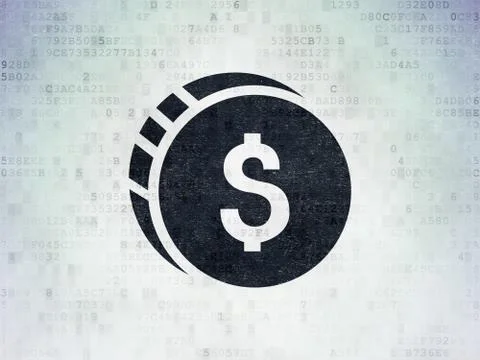 Banking concept: Dollar Coin on Digital Data Paper background Illustrazione stock