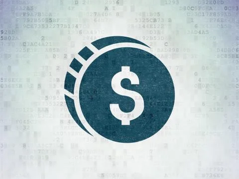 Banking concept: Dollar Coin on Digital Data Paper background Illustrazione stock