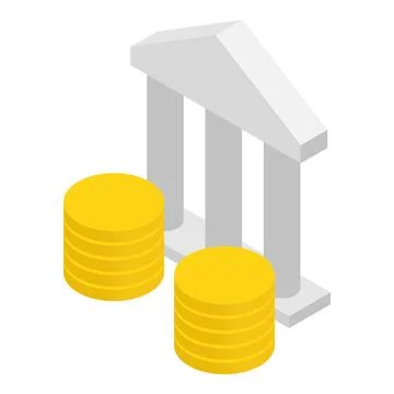 Banking concept icon isometric vector. White building pillar and gold coin .. Stock Illustration