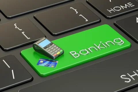 Banking concept on keyboard, 3D rendering Stock Illustration