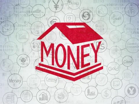 Banking concept: Money Box on Digital Data Paper background 스톡 일러스트