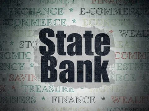 Banking concept: State Bank on Digital Data Paper background Illustrazione stock