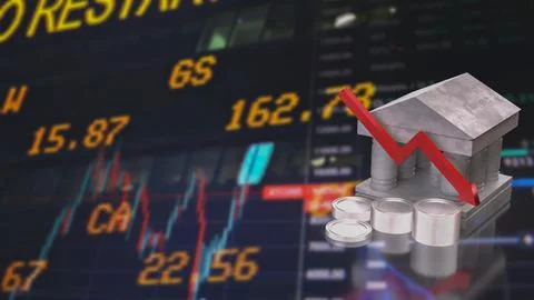 Banking Crisis During Global Stock Market Decline 3d render. Stock Illustration