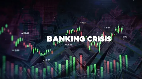 Banking Crisis Words on Economic Background With Decrease Bar Chart Graph An Stock Footage 320891990