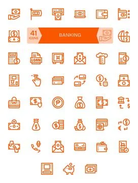 Banking Essential Vector Set including 41 Pixel Optimized Bold Line 256x256.. Stock Illustration