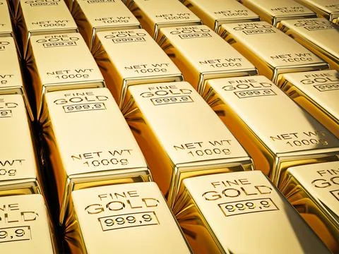 Banking finance concept background stacks of gold bars close up Stock Illustration