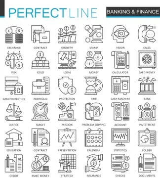 Banking finance thin line web icons set. Money and payments Online shopping Stock Illustration