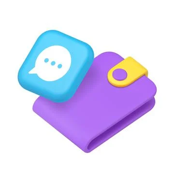 Banking financial customer support chat speech bubble with wallet 3d icon rea Stock Illustration