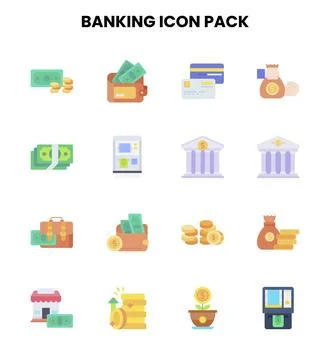 Banking Flat Bundle Icons Pack Stock Illustration
