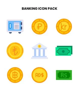 Banking Flat Bundle Icons Pack Stock Illustration