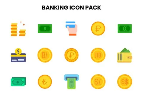 Banking Flat Collection Icons Pack Illustrazione stock