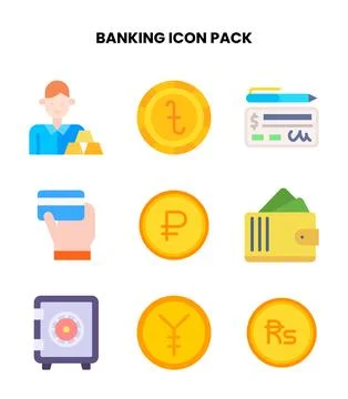 Banking Flat Collection Icons Pack Stock Illustration