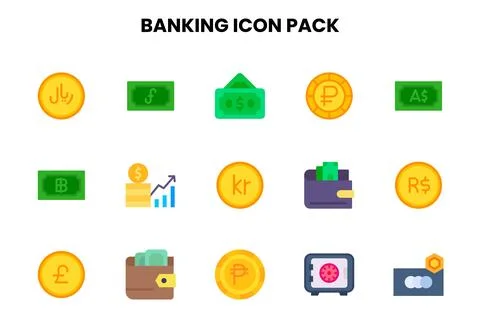 Banking Flat Collection Icons Pack Stock Illustration