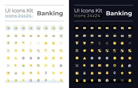 Banking flat gradient color ui icons set for dark, light mode Stockillustratie