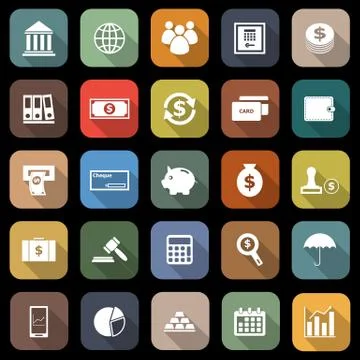 Banking flat icons with long shadow Stock Illustration
