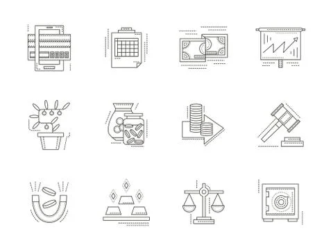 Banking flat line vector icons set Illustrazione stock