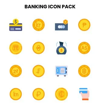 Banking Flat Vector Icons Pack Stock Illustration