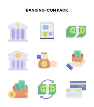 Banking Flat Vector Icons Pack Stock Illustration