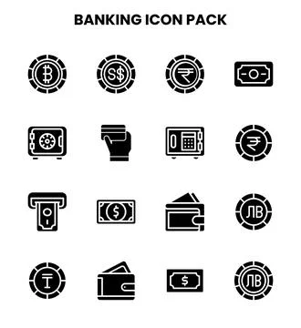 Banking Glyph Graphics Icons Pack Stock Illustration