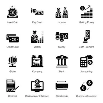 Banking Glyph Icons Stock Illustration