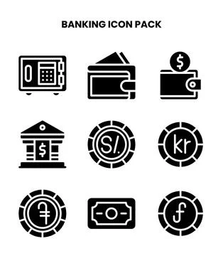 Banking Glyph Set Icons Pack Stock Illustration