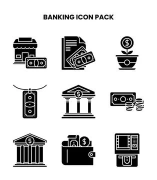 Banking Glyph UI Icons Pack Stock Illustration