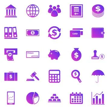 Banking gradient icons on white background Illustrazione stock