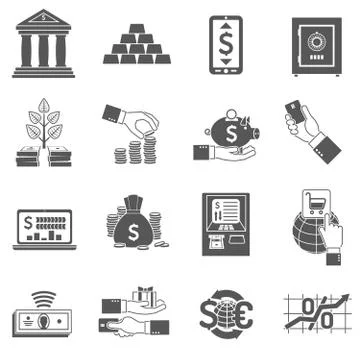 Banking Icon Black Set Illustrazione stock