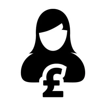 Banking icon vector female user person profile avatar with Pound sign currency Stock Illustration