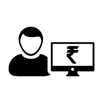 Banking icon vector male user person profile avatar with computer monitor rupee Stock Illustration