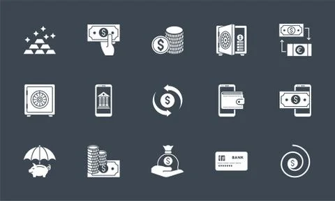 Banking icons set. Related vector glyph icons. Stock Illustration