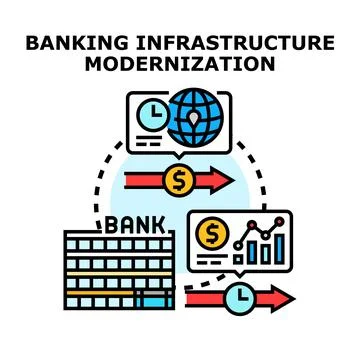 Banking infrastructure modernization improving financial services technology Stock Illustration