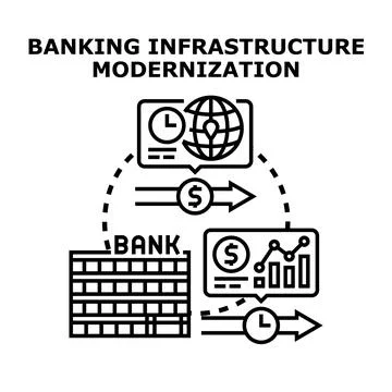Banking infrastructure modernization improving financial services technology Stock Illustration