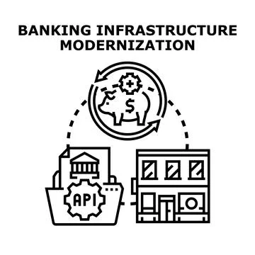 Banking infrastructure modernization process with api integration Stock Illustration
