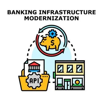 Banking infrastructure modernization process with api integration Stock Illustration