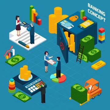 Banking  Isometric Design Concept set Ilustración de archivo