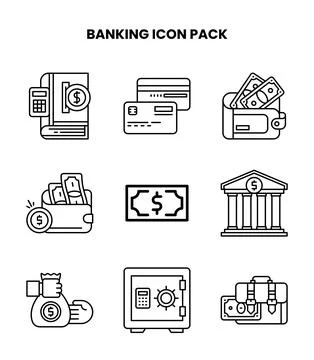 Banking Line Bundle Icons Pack Stock Illustration