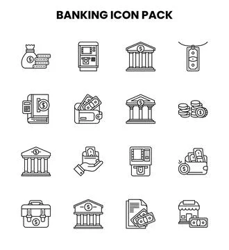Banking Line Design Icons Pack Stock Illustration