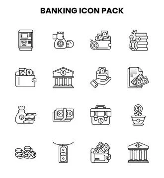 Banking Line Icons Pack Stock Illustration