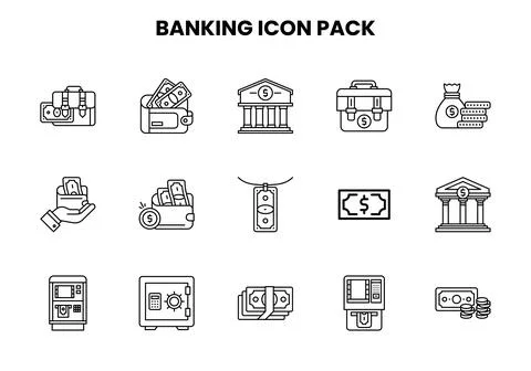 Banking Line Set Icons Pack Stock Illustration