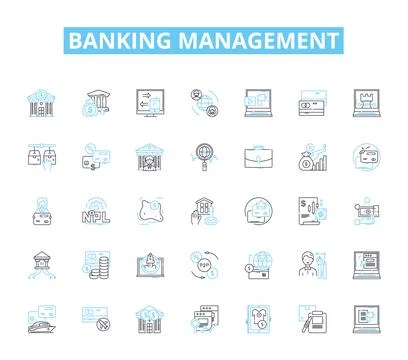 Banking management linear icons set. Funds, Loans, Investments, Deposits Stock Illustration