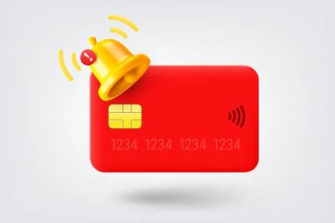 Banking plastic card with notification bell. 3d vector illustration Stock Illustration