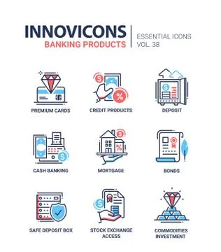 Banking Products - modern vector line design icons set. Stock Illustration