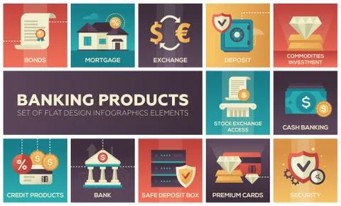 Banking products - set of flat design infographics elements Stock Illustration