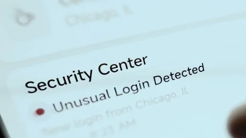 Banking Security Center reports an unusual login detected from Chicago 库存照片