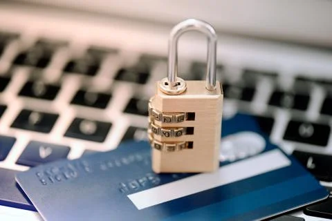 Banking security, credit card and padlock Stock Photos