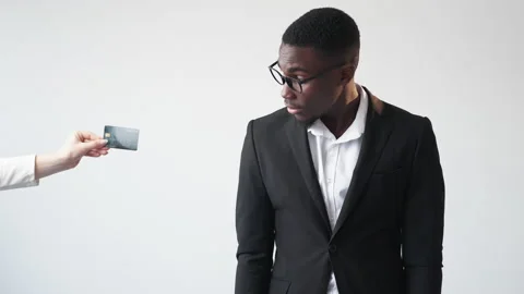 Banking service loyalty program man credit card 스톡 동영상 233804027